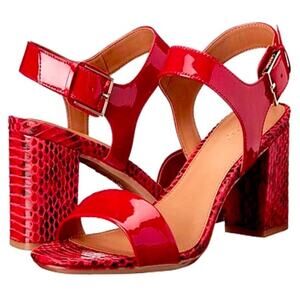 CALVIN KLEIN NEW Open Toe Sandal High Heels Block Heel Red Shoes – Size 8